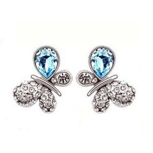 Sterling Silver Blue Crystal Butterfly Stud Earrings